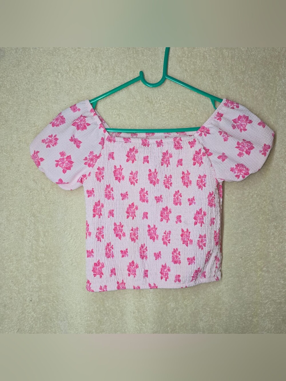 Derek Heart Top Smocked Bodice Puff Sleeves Pink Floral Heirloom Print Size 12